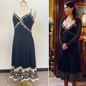 Vintage silk dress with floral embroidered mesh trim ASO Gilmore Girls